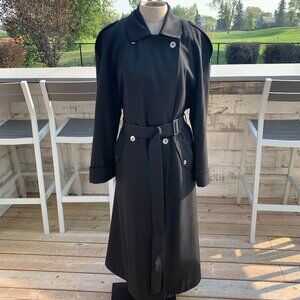Vintage 90s Jones New York Double Breasted Belted Lined Wool Trench Overcoat